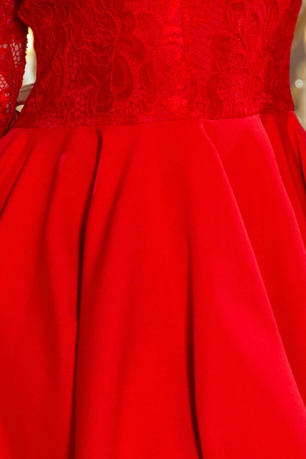 210-6 NICOLLE - рокля с по-дълга задна част и дантелено деколте - ЧЕРВЕНА
