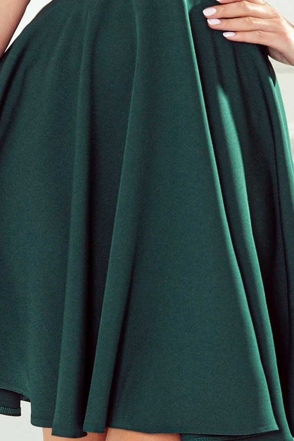 393-1 ROSALIA Дамска рокля с прехлапващо деколте и панделки - БУТИЛКОВО ЗЕЛЕНО