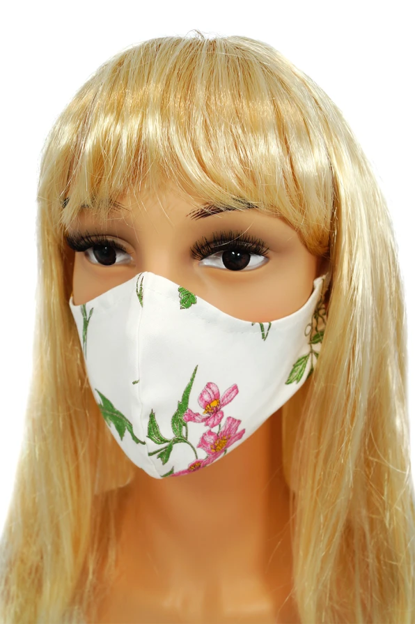 CV012 Многократни маски - Бяла с полски цветя - 100% памук - 2 бр.